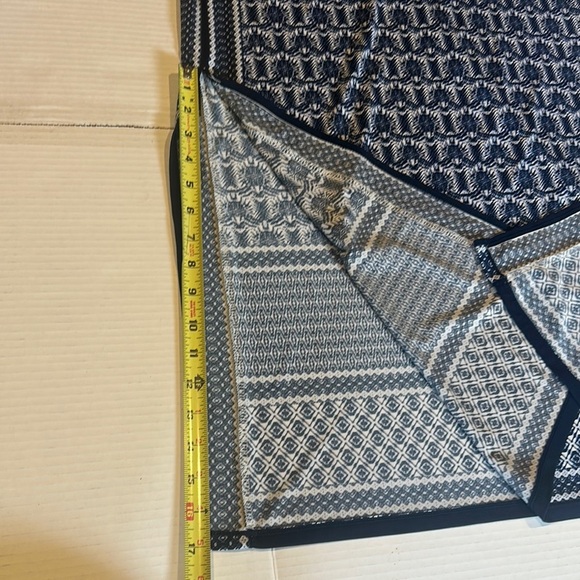 Max Studio Sleeveless Blue Patterned Maxi Dress w curved neckline slits bottom - Picture 5 of 10